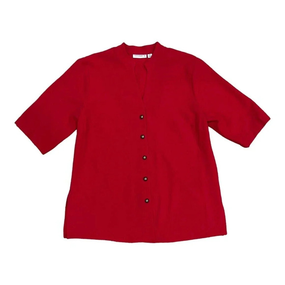 Susan Graver Red Button Up Blouse M - Picture 1 of 4